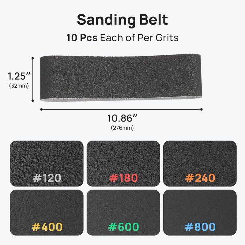 HOZO NeoBlock Premium Gift Combo – 1 Handle + 3 Swappable Heads (Basic, Pro, Expert) with 60Pcs Sanding Belts (120/180/240/400/600/800 Grit, 10 Each), Gift-Box Packaging for DIY & 3D Printing Lovers - Image 2